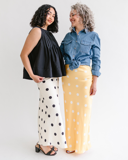 Polka Dot Satin Maxi Skirt