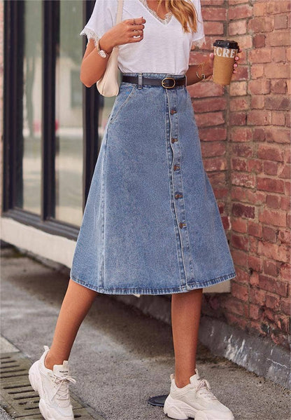 A-line midi denim skirt