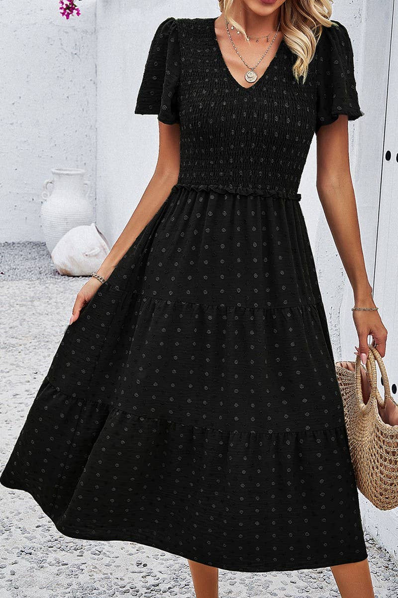 V-Neck Print Short Sleeve Dresses