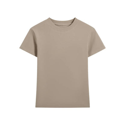 Essential basic plain fitted cotton blend crewneck tee