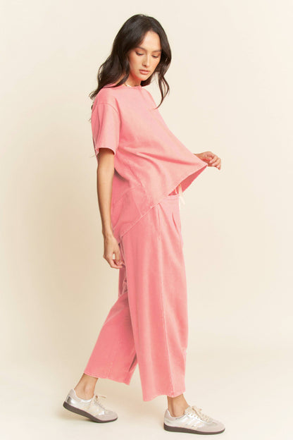 2 piece SHORT SLEEVE PLEAT TOP PANTS SET