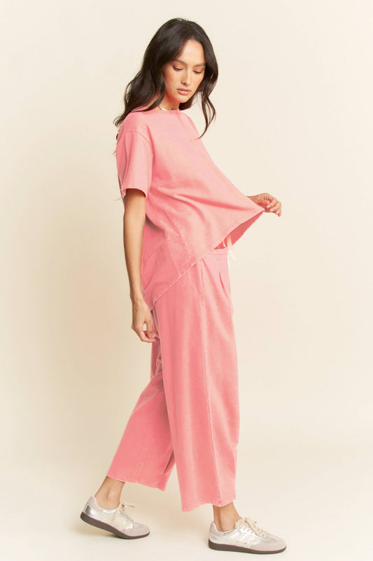 2 piece SHORT SLEEVE PLEAT TOP PANTS SET