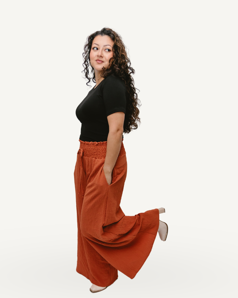 Wide leg linen pants with pockets, part of the Solid French Terry Wide Leg rusty Jumpsuit.