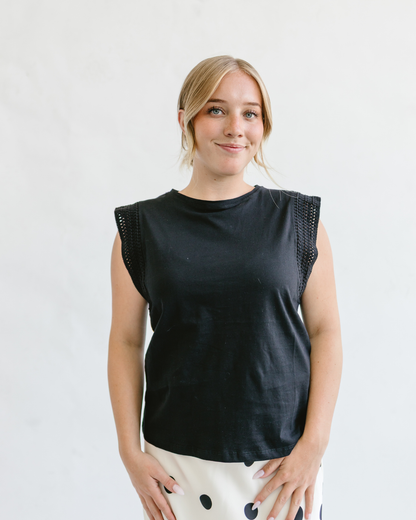 Embellished Trim Cotton Sleeveless Top