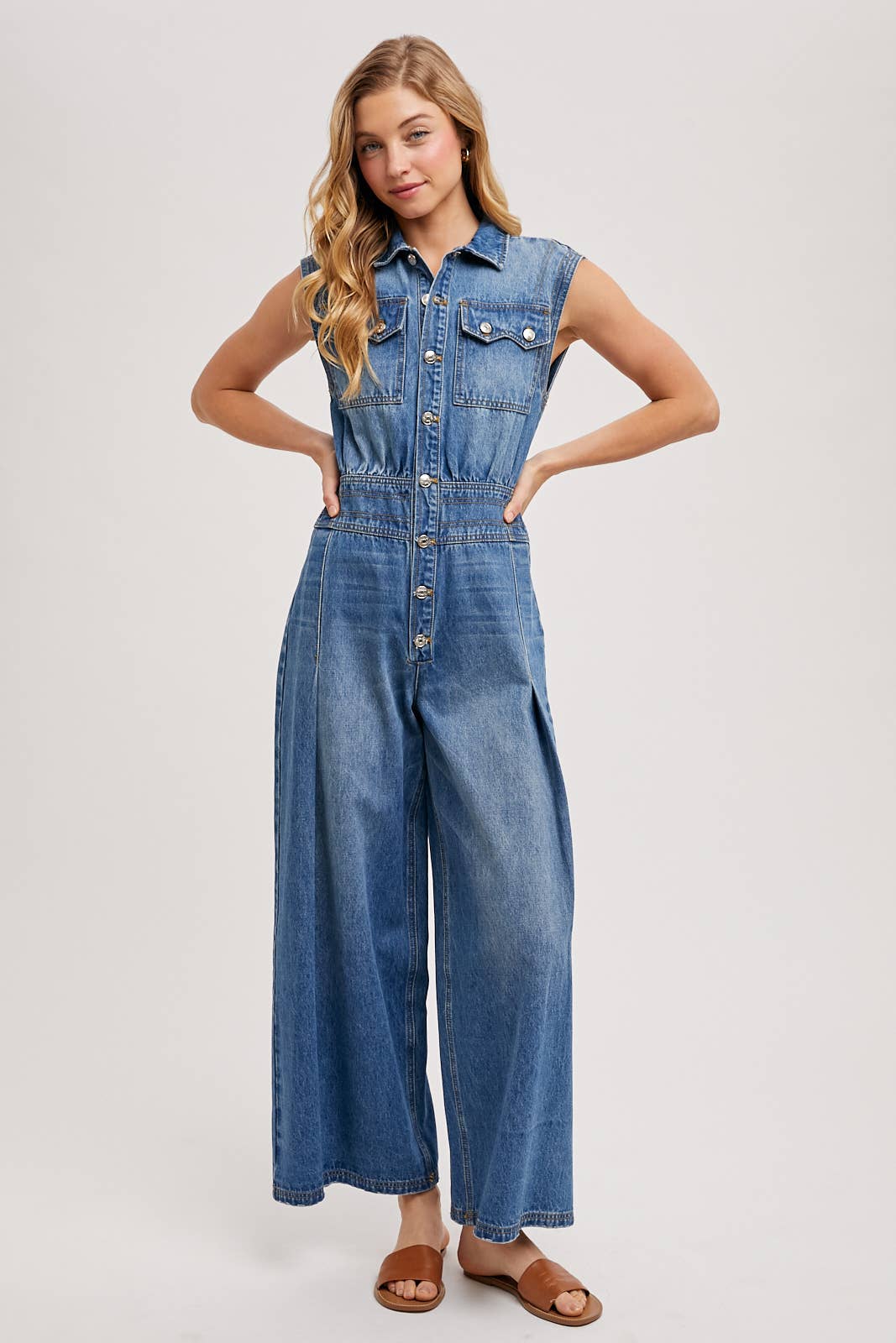DENIM SLEEVELESS SHIRT JUMPSUIT