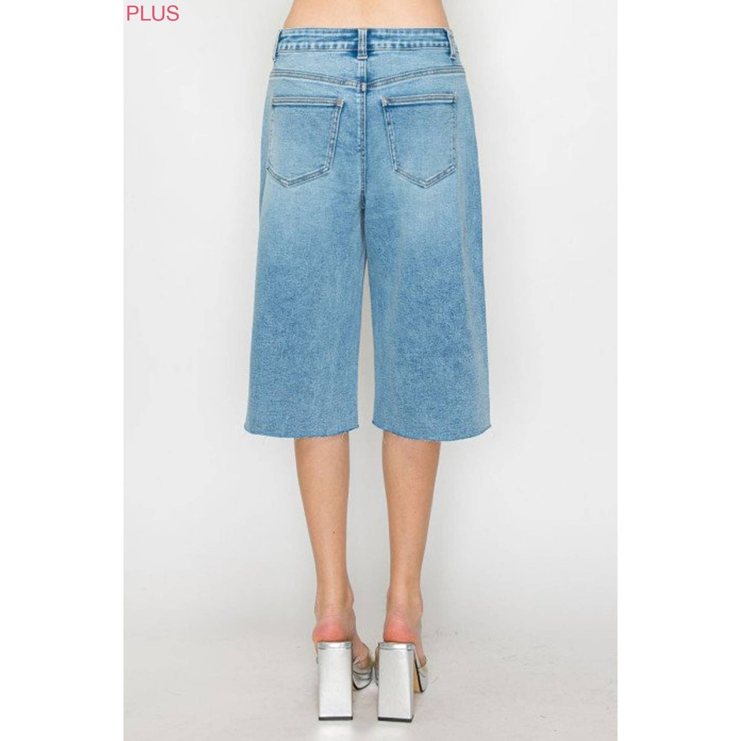 PLUS RAW HEM BERMUDA DENIM SHORTS