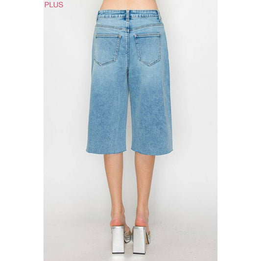 PLUS RAW HEM BERMUDA DENIM SHORTS