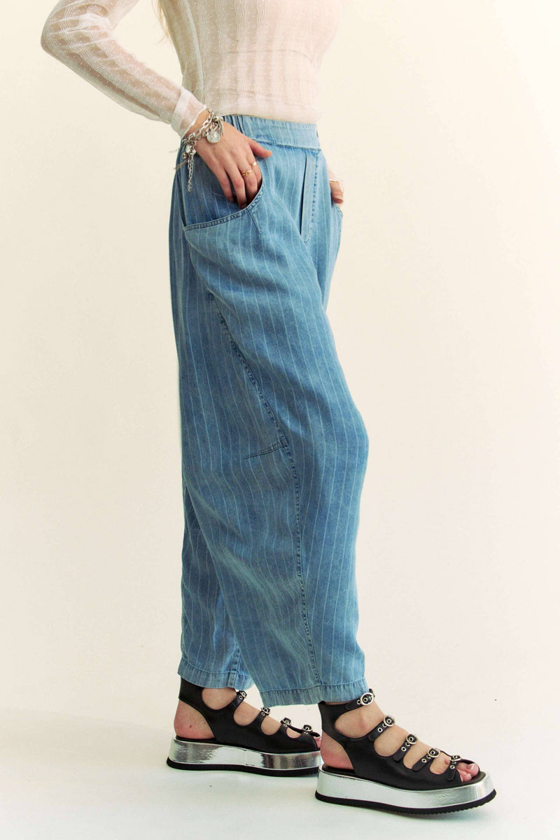 High Waist Tencel Denim Barrel Pants