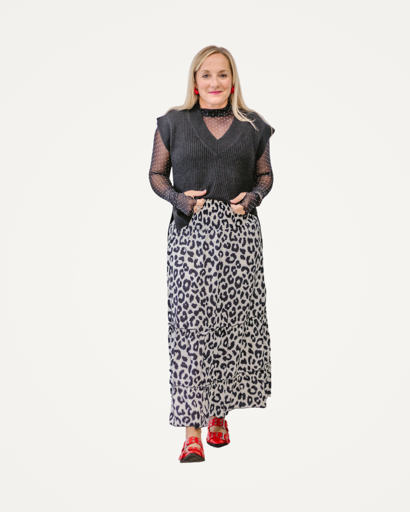 Leopard Print Large Hem Skirt