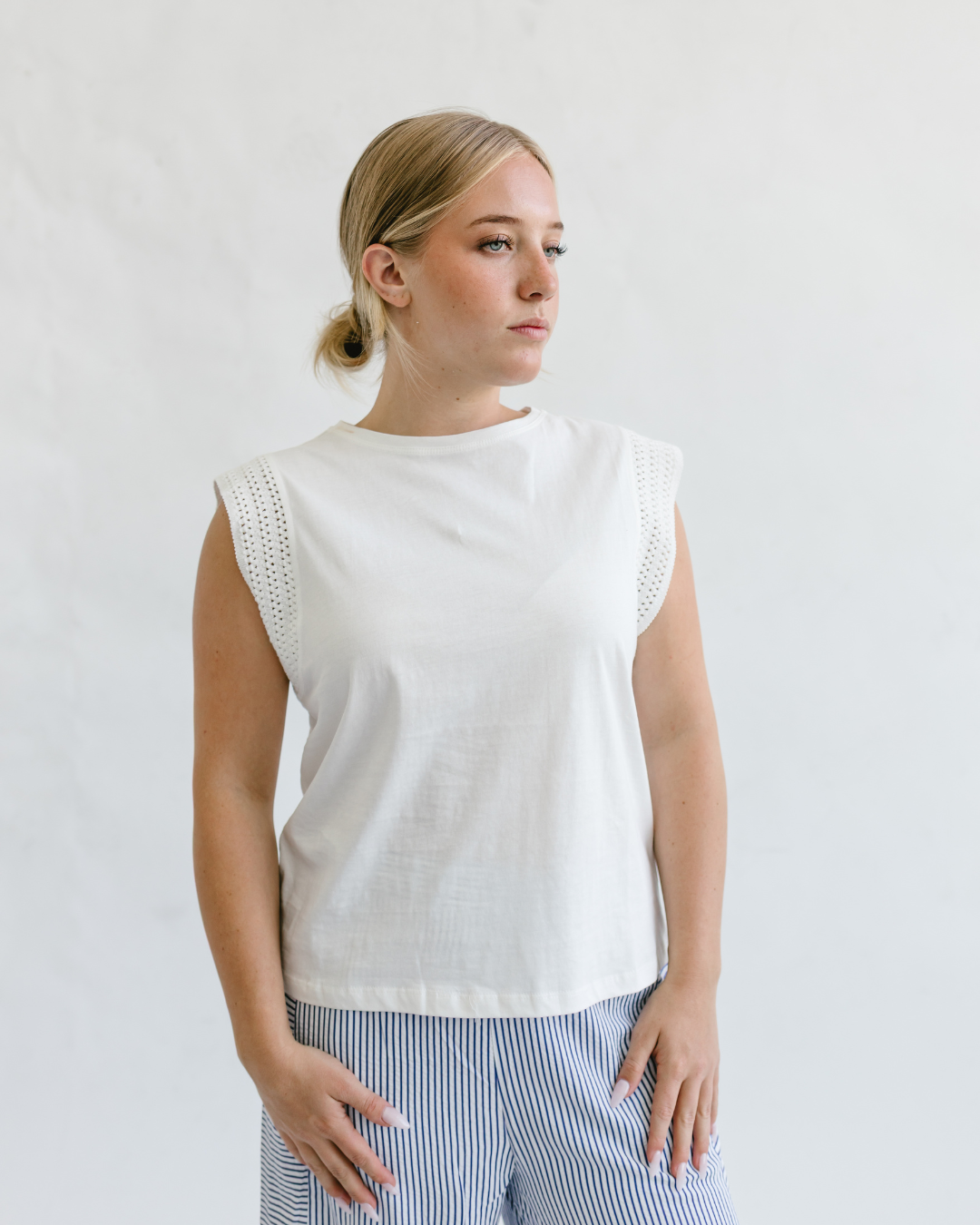 Embellished Trim Cotton Sleeveless Top