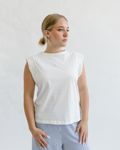 Embellished Trim Cotton Sleeveless Top