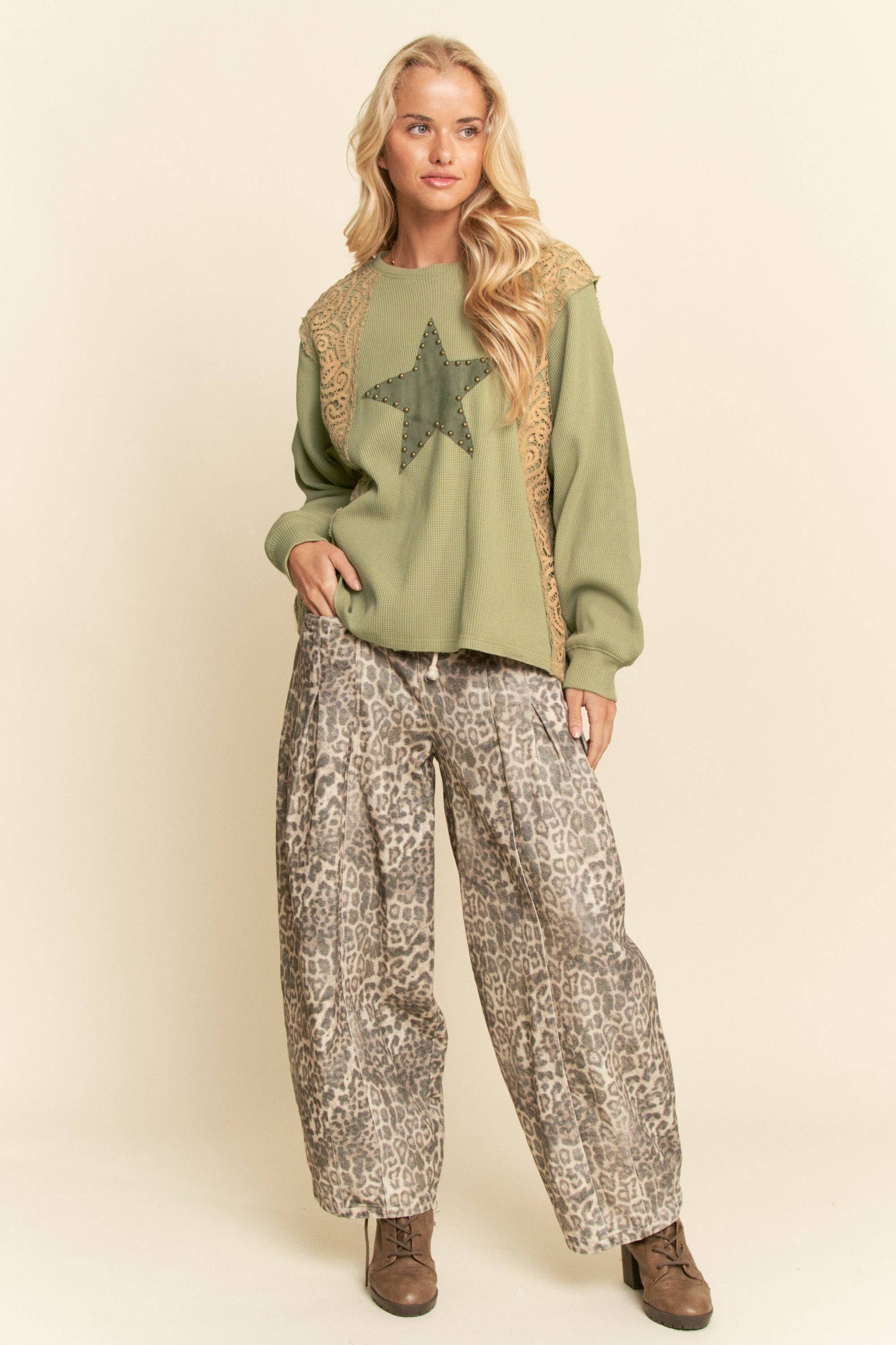 Animal Print Barrel Jeans