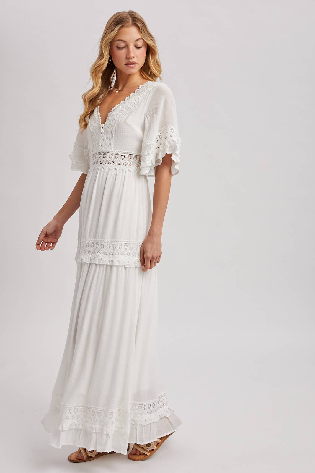 V-NECK LACE TRIM MAXI DRESS