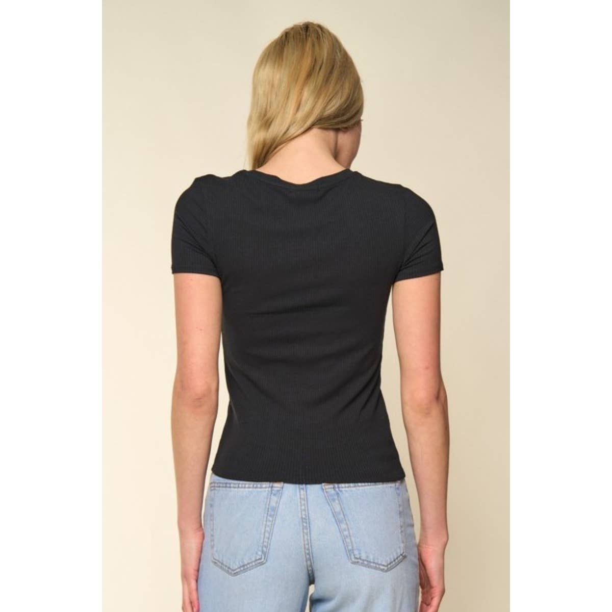 Classic Crew Neck Rayon Ribbed Short Sleeve Tee