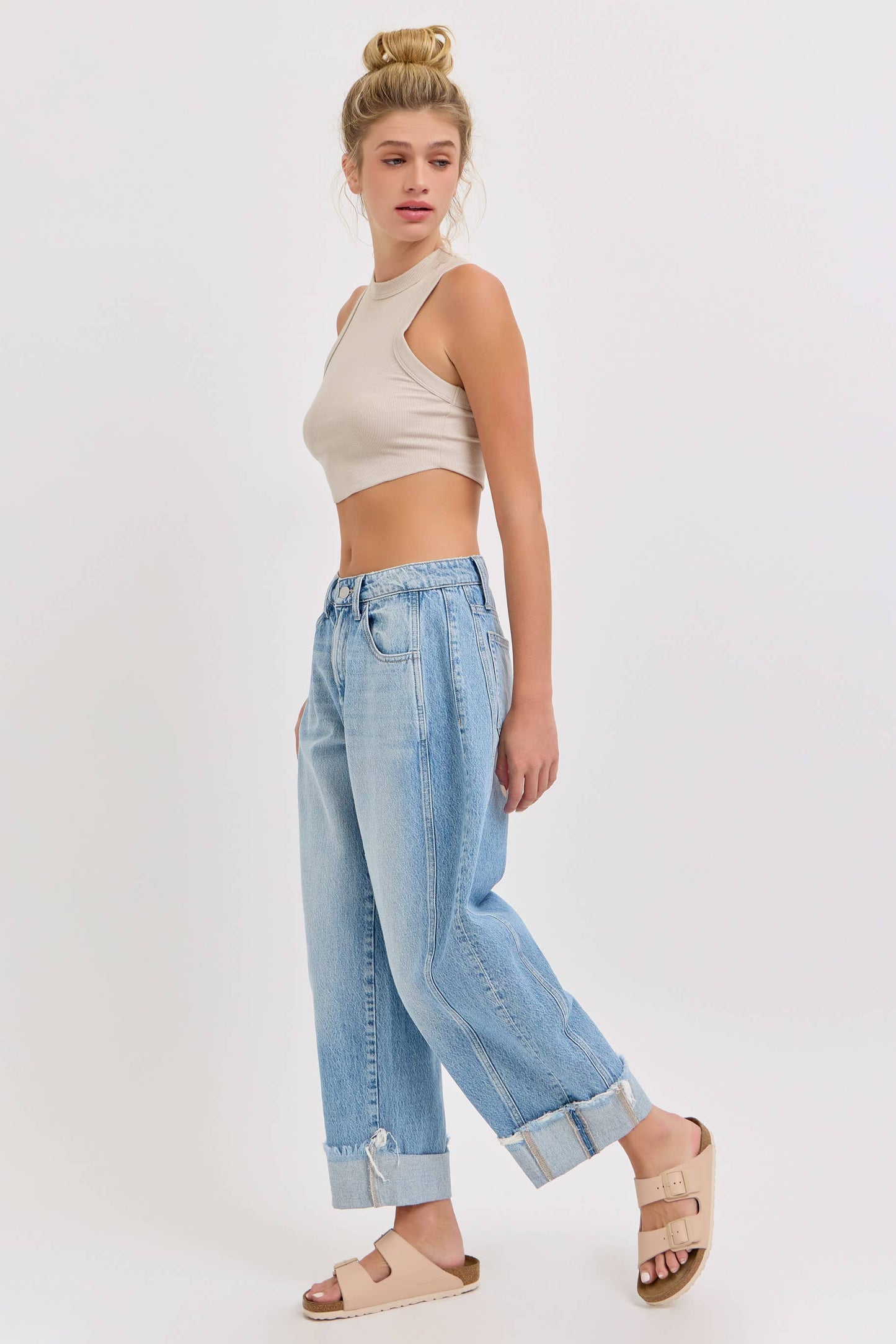 Mid Waisted Barrel Jean ( with Cuff )