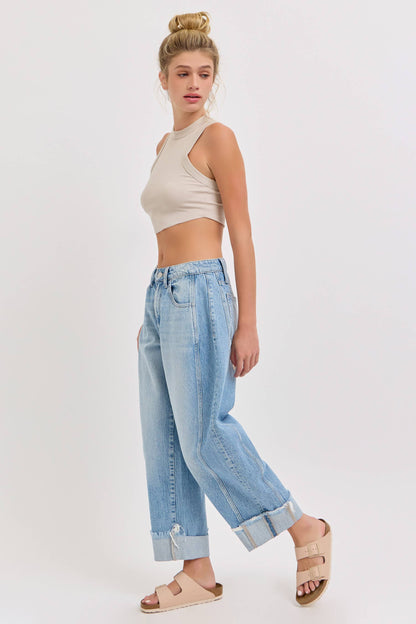 Mid Waisted Barrel Jean ( with Cuff )