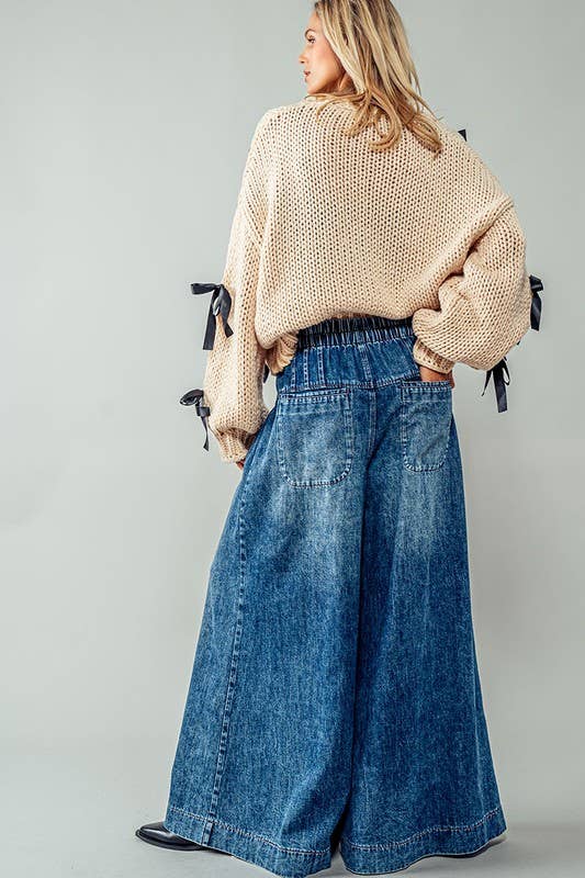 Wide Legged Pants with Button and Drawstring