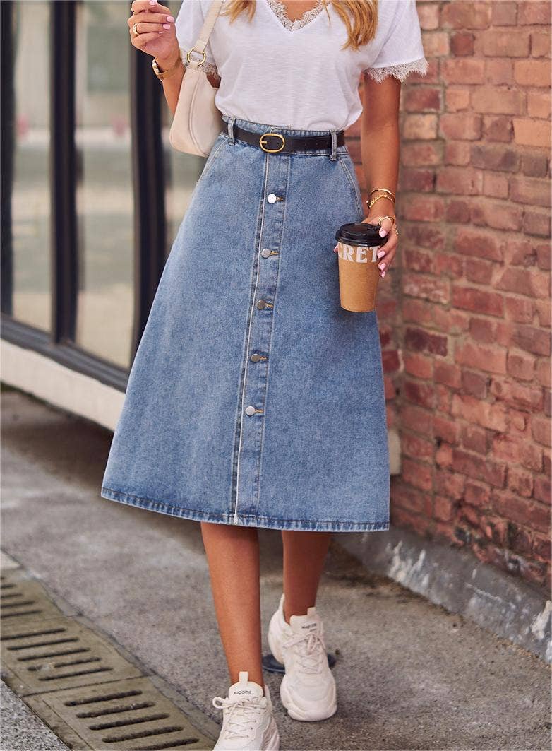 A-line midi denim skirt