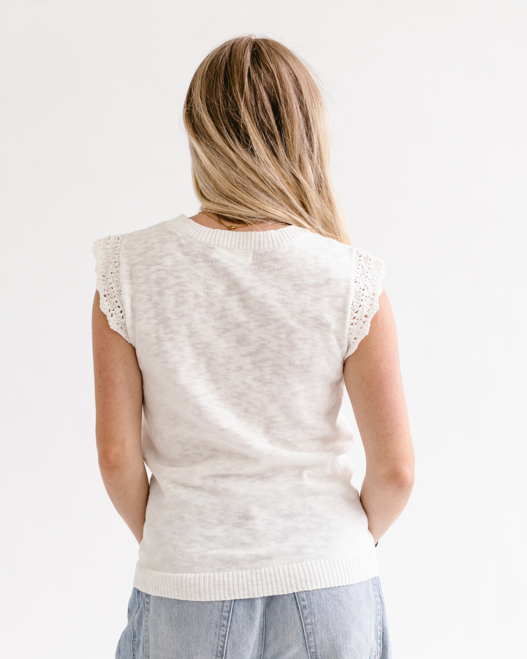 Crochet Ruffle Cap Sleeve Sweater