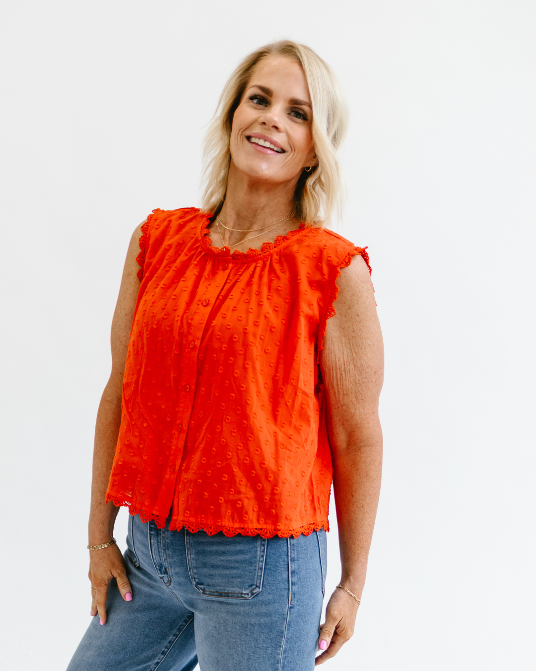 Lace Edge Swiss Dot Top