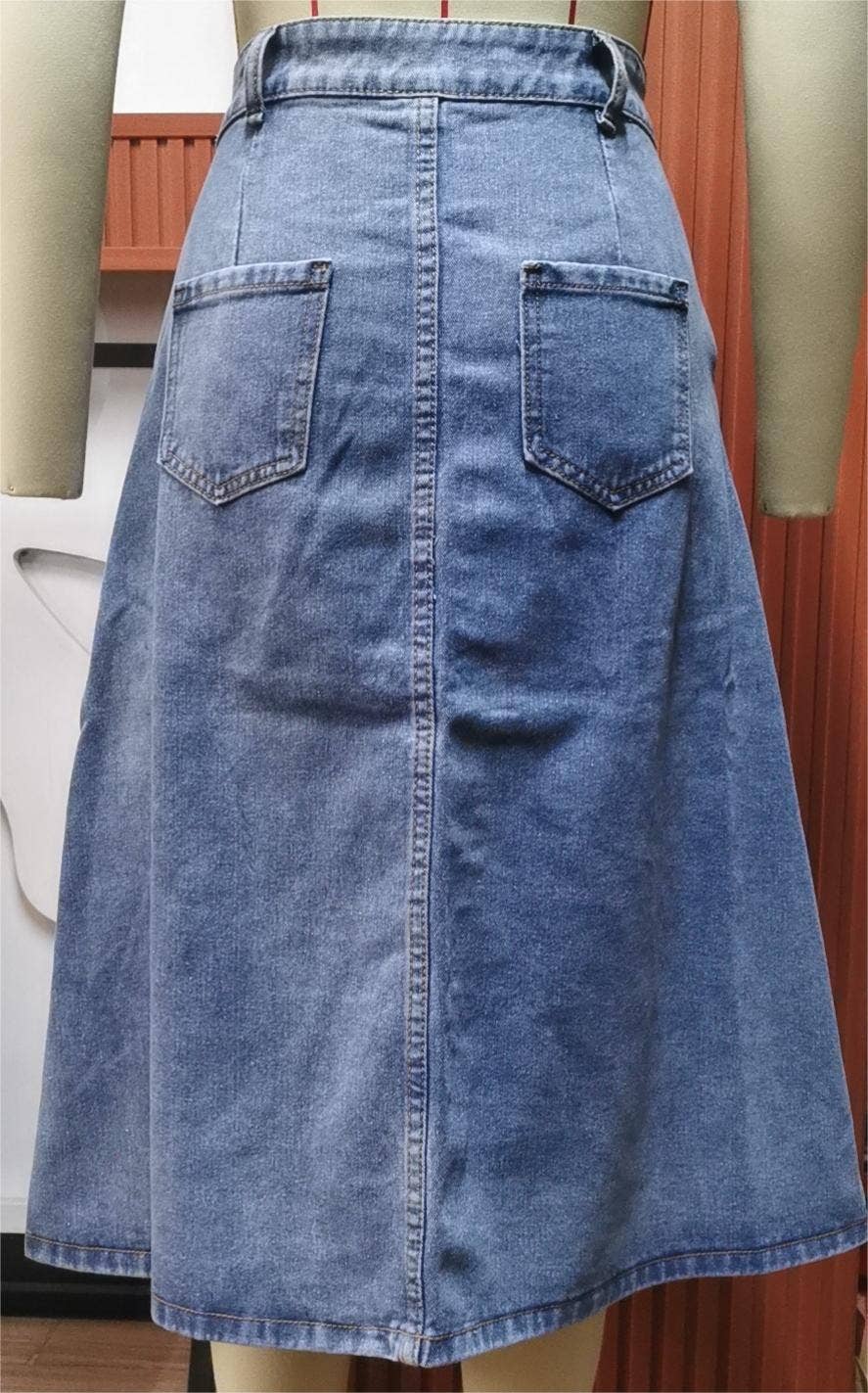 A-line midi denim skirt