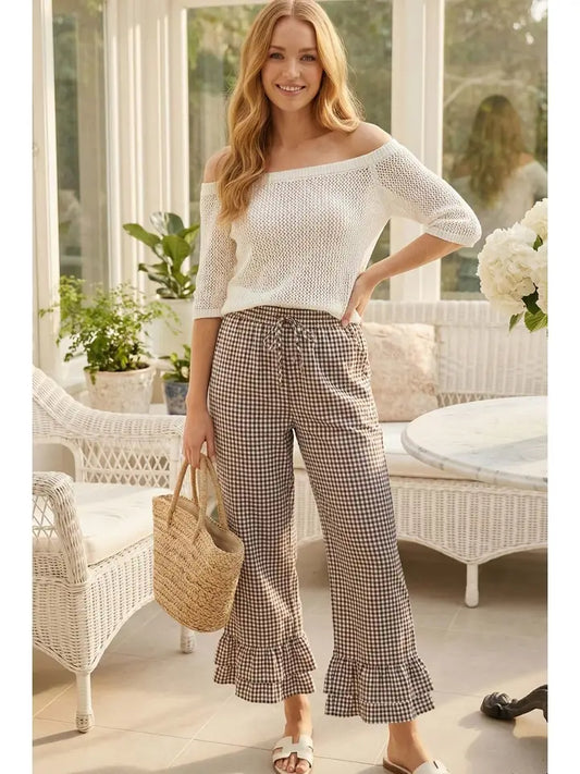 Gingham Ruffled Hem Pants