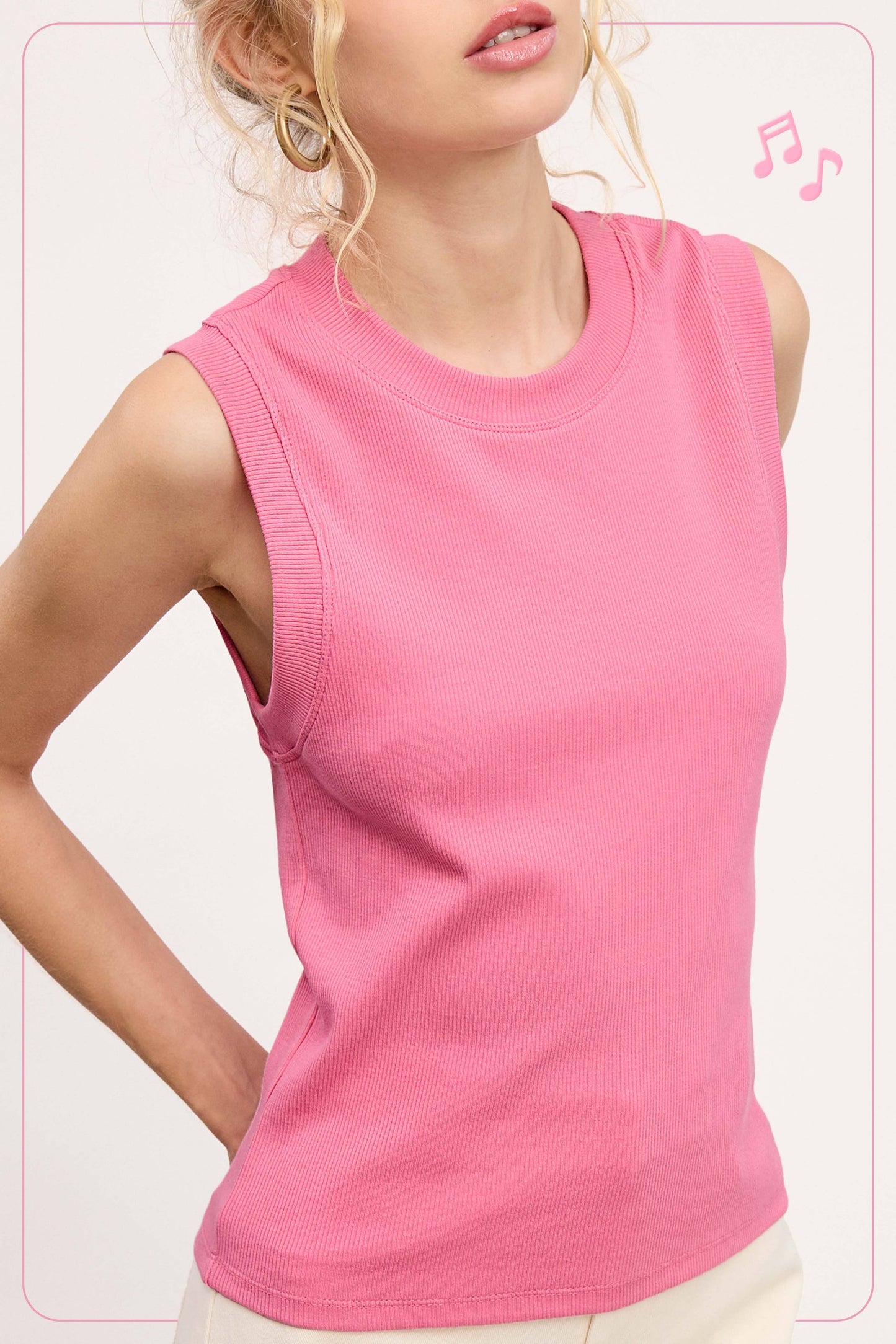 Ribbed Sleeveless Crew Neck Tank