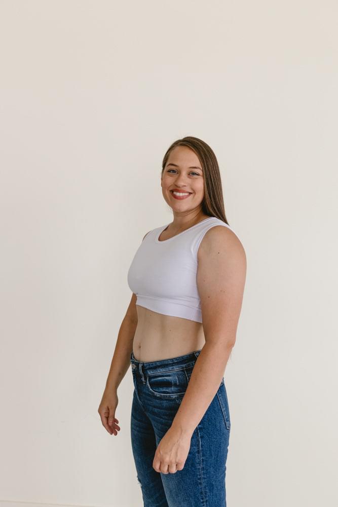 white crop top made from soft cotton blend, Crew Neck Tank Halftee.