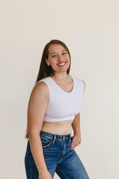 white crop top made from soft cotton blend, Crew Neck Tank Halftee.