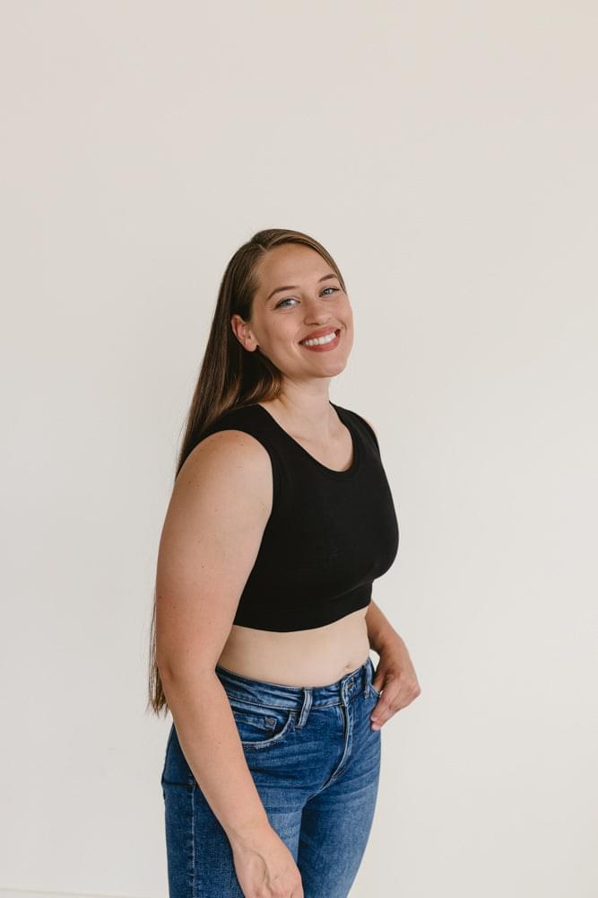 black crop top made from soft cotton blend, Crew Neck Tank Halftee.