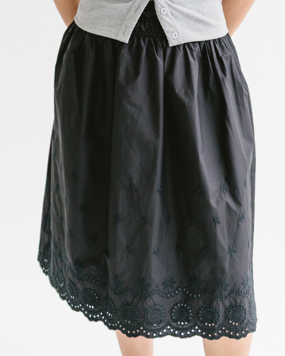 Elastic Waist Lace-Trim Midi Skirt