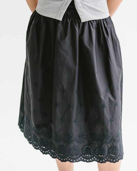 Elastic Waist Lace-Trim Midi Skirt