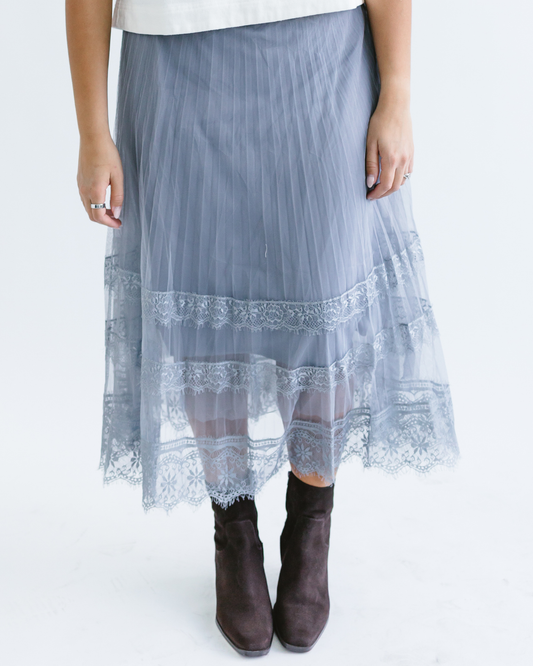Mesh & Lace Layered Midi Skirt