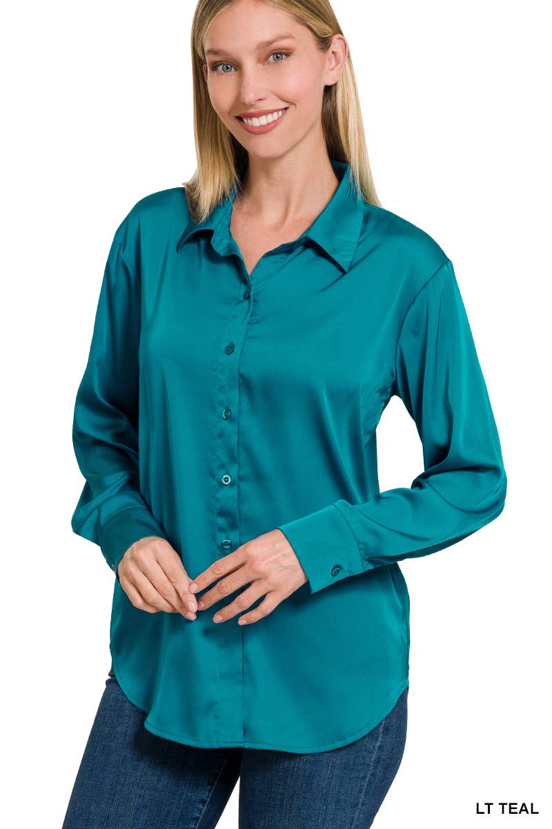 Satin Charmeuse Button Front Shirt HALFTEE Layering Fashions Satin Charmeuse Button Front Shirt HALFTEE Layering Fashions