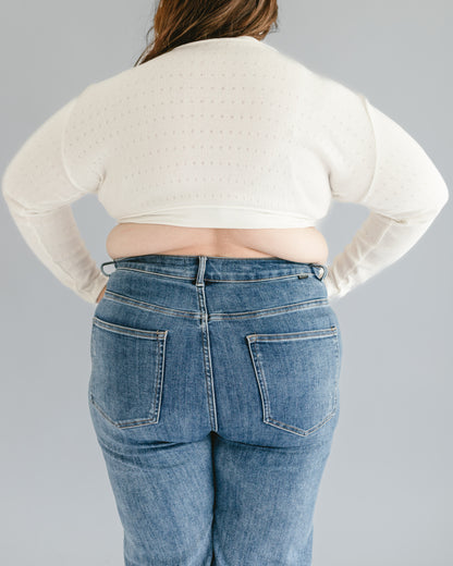 Mock Neck Eyelet Long Sleeve - 100% Cotton
