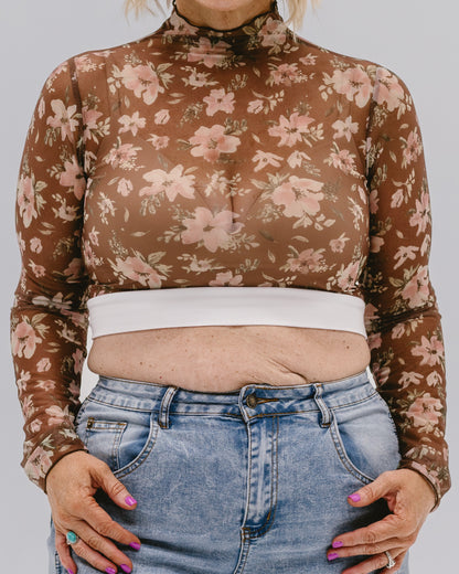 Floral Mesh Mock Neck Long Sleeve