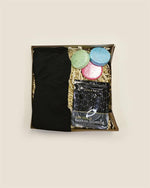 A black top with matching earrings and a pair of earrings, presented in a BESTIE GIFT BOX.