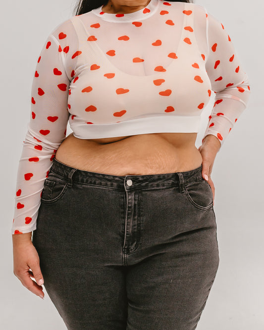 Heart Mesh Crew Neck Halftee