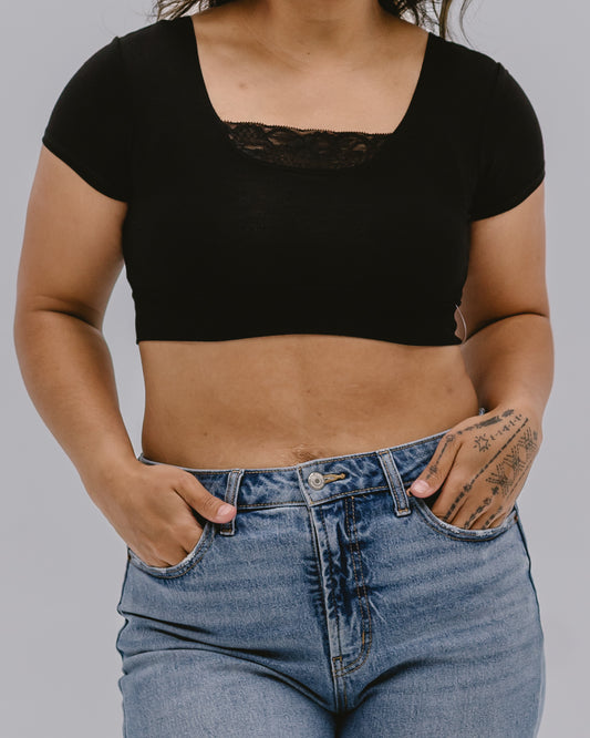 Peekaboo Short Sleeve Halftee (Lace Detail Inset)