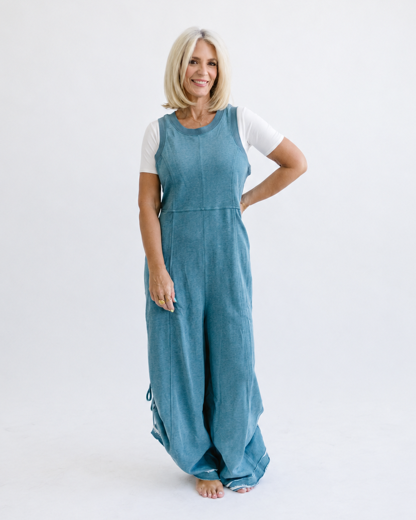Ribbed Ruched Side Seam Jumpsuit
