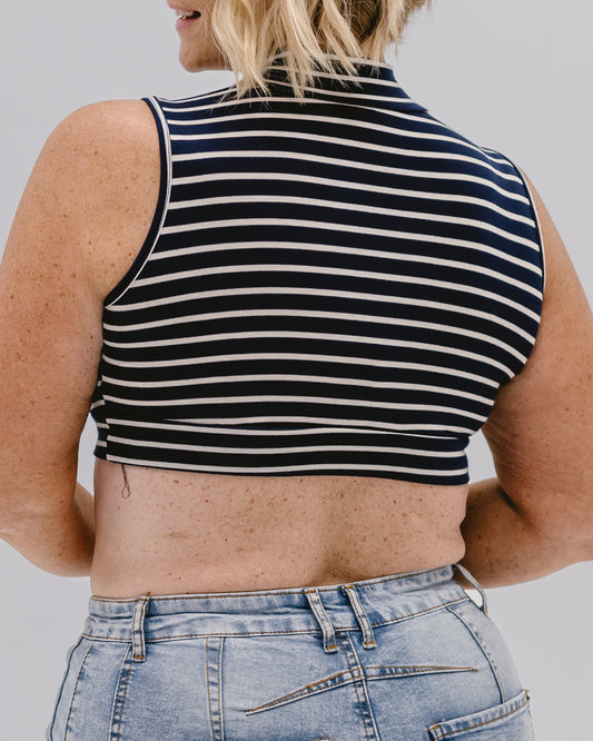 Navy Striped Sleeveless Mock