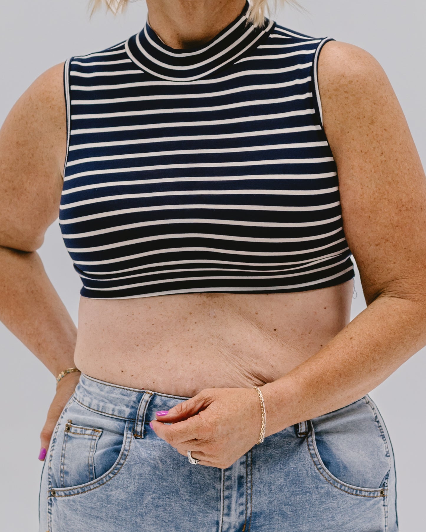 Striped Sleeveless Mock
