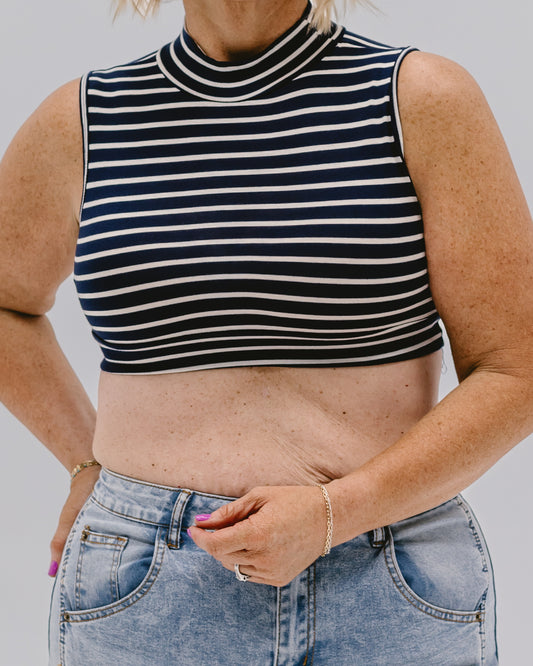 Striped Sleeveless Mock