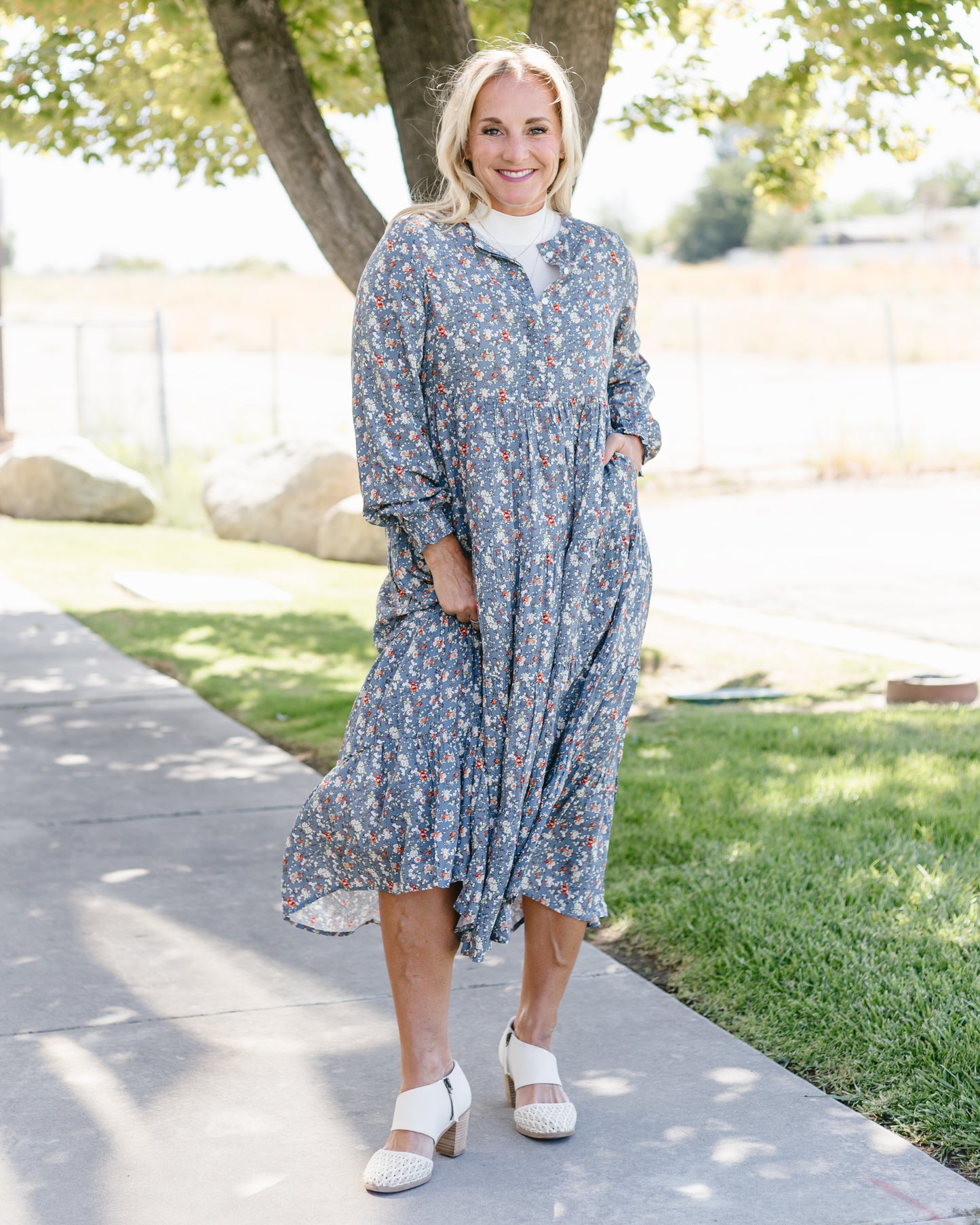 Button Down Tiered Flutter Maxi Dress