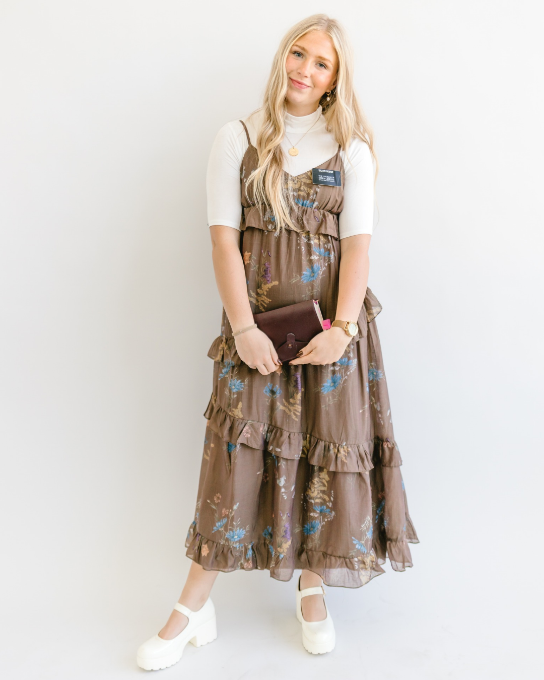 Brown Floral Tiered Maxi Dress