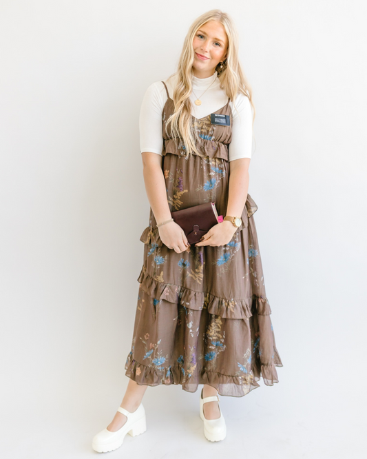 Brown Floral Tiered Maxi Dress