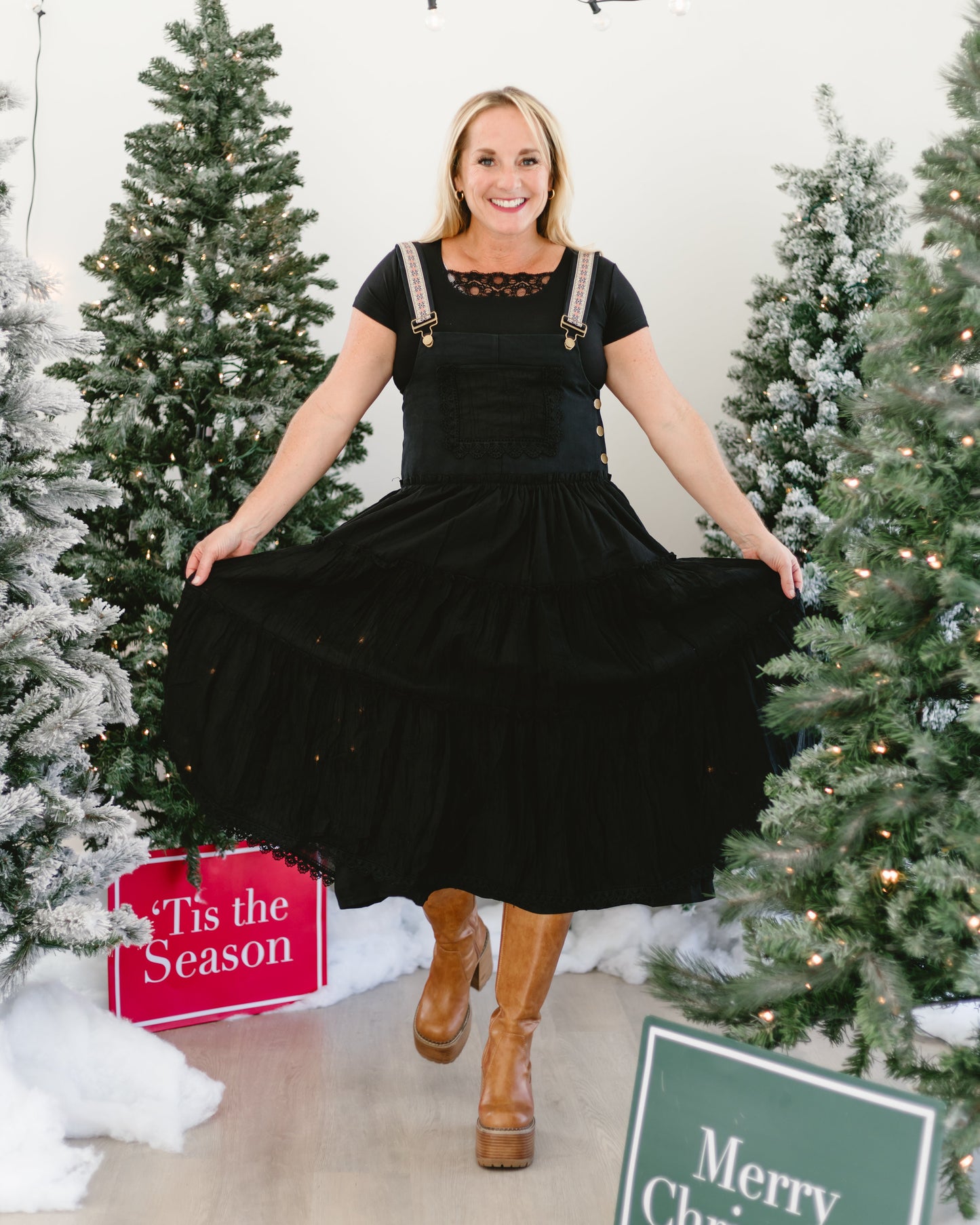 Overall Dress with Lace trim pocket