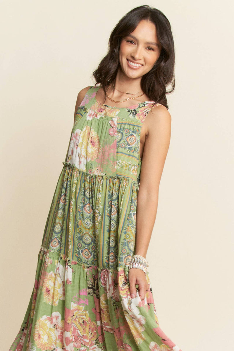 Floral boho Stripe Mixed Dress