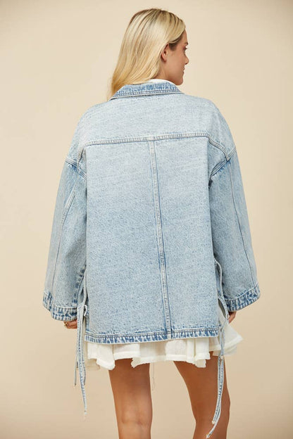 BOHO *SIDE TIE DETAIL* OVERSIZED DENIM JACKET