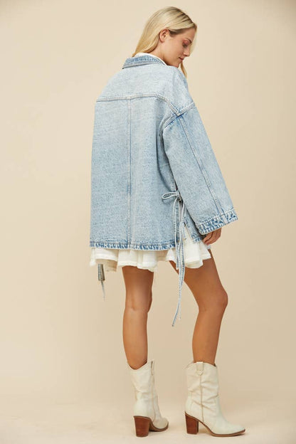 BOHO *SIDE TIE DETAIL* OVERSIZED DENIM JACKET
